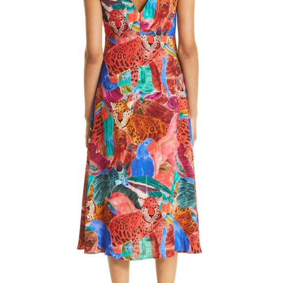 FARM Rio Animal Collage Midi V Neck Dress Size Medium - Picture 3 of 13